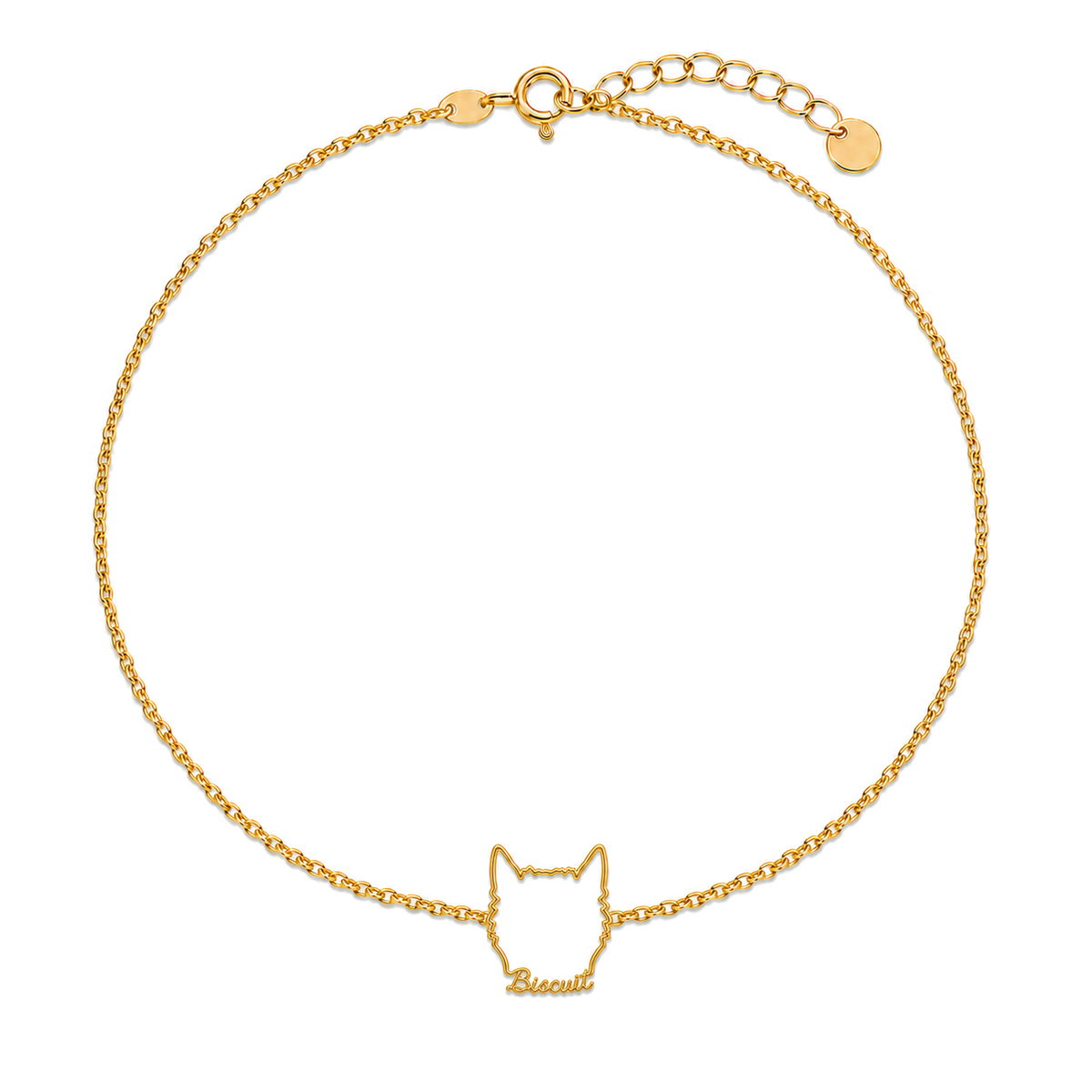 Soulyshine Norwich Terrier Whisper Outline pet face and Biscuit name handcrafted bracelet - 18K Gold Vermeil front