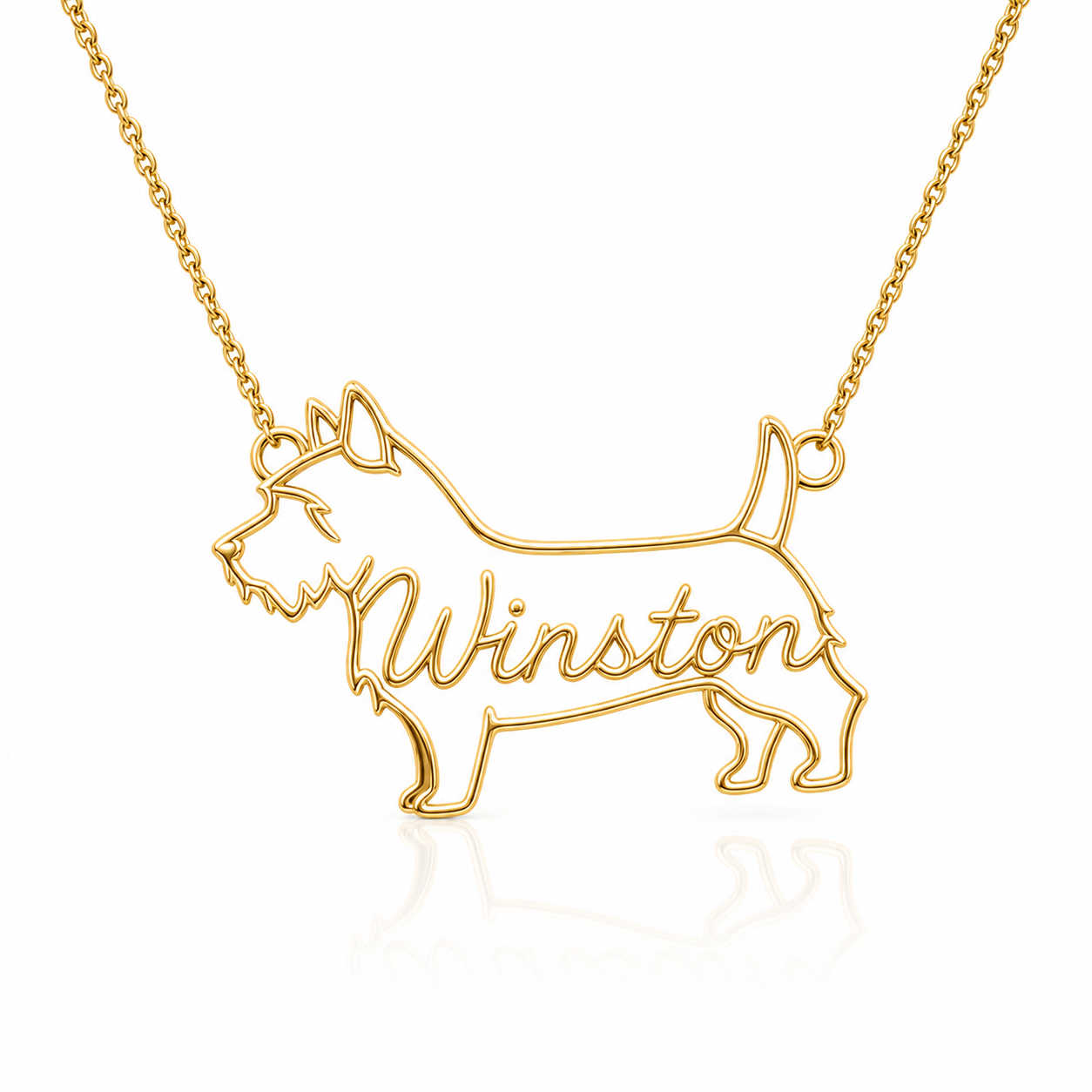Soulyshine Norwich Terrier personalized dog silhouette name necklace in gold - Winston design