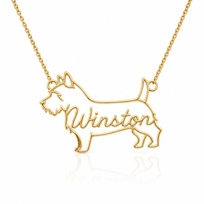 Soulyshine Norwich Terrier personalized dog silhouette name necklace in gold - Winston design