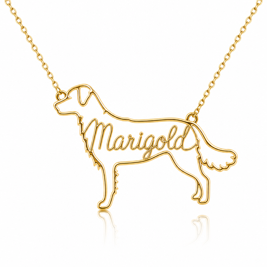 Soulyshine Nova Scotia Duck Tolling Retriever personalized dog silhouette name necklace in gold - Marigold design