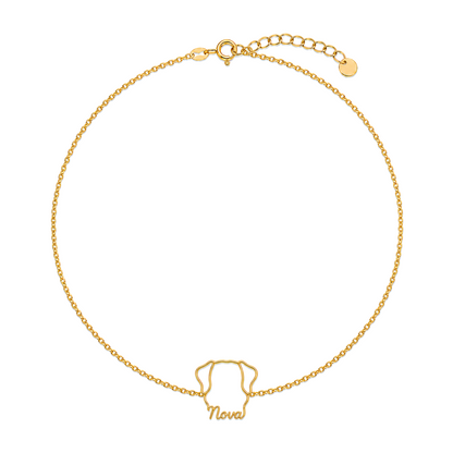 Soulyshine Nova Scotia Duck Tolling Retriever Whisper Outline pet face and Nova name handcrafted bracelet - 18K Gold Vermeil front
