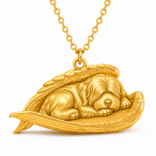 Soulyshine Old English Sheepdog The Sleeping Angel – Personalized Pet Necklace - 18K Gold Vermeil front