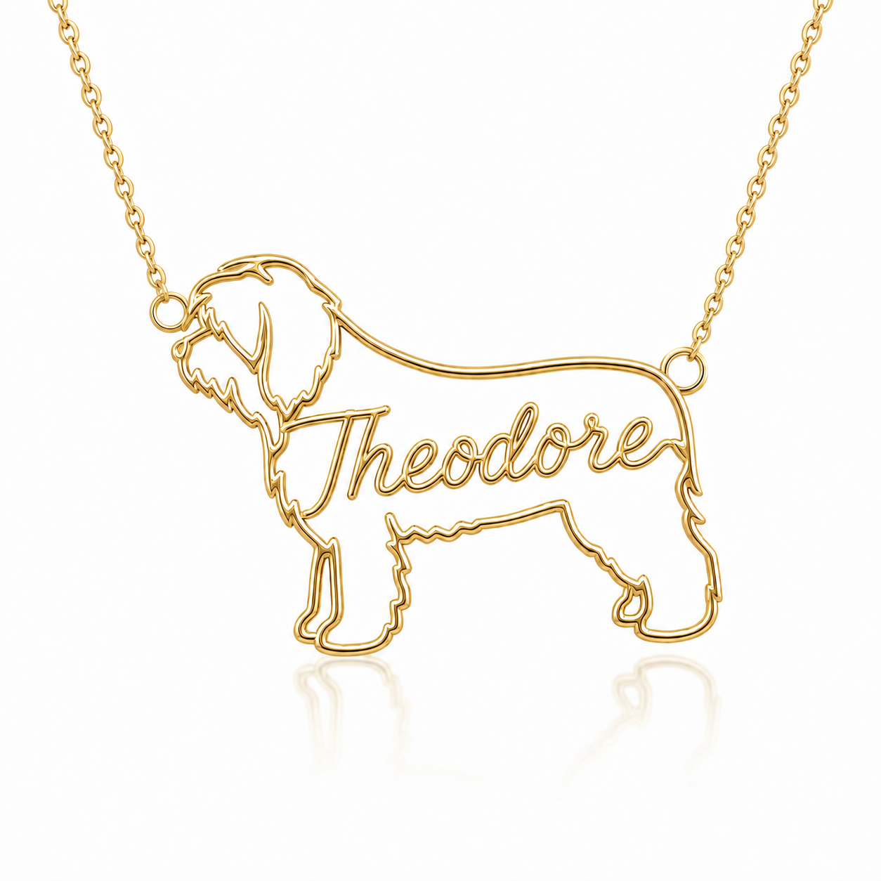 Soulyshine Old English Sheepdog personalized dog silhouette name necklace in gold - Theodore design