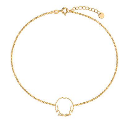 Soulyshine Old English Sheepdog Whisper Outline pet face and Winston name handcrafted bracelet - 18K Gold Vermeil front