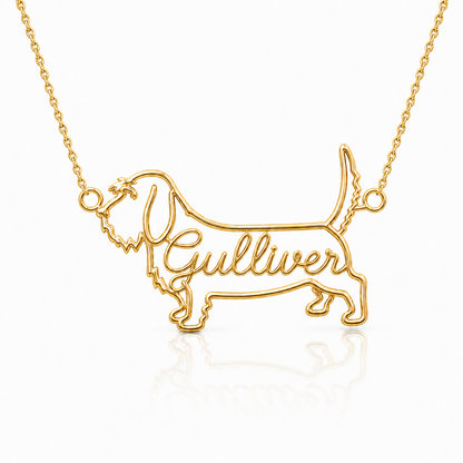Soulyshine PBGV personalized dog silhouette name necklace in gold - Gulliver design