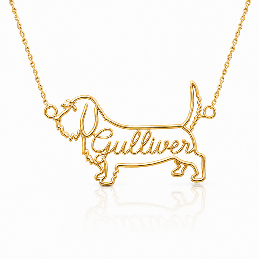 Soulyshine PBGV personalized dog silhouette name necklace in gold - Gulliver design