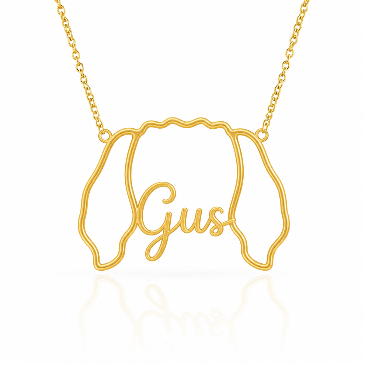 Soulyshine PBGV personalized outline pet face and name necklace in gold