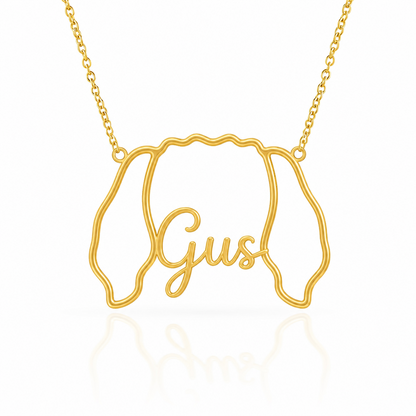 Soulyshine PBGV personalized outline pet face and name necklace in gold