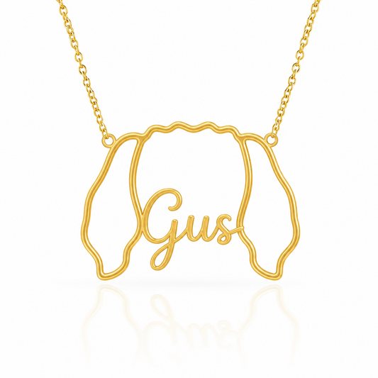 Soulyshine PBGV personalized outline pet face and name necklace in gold