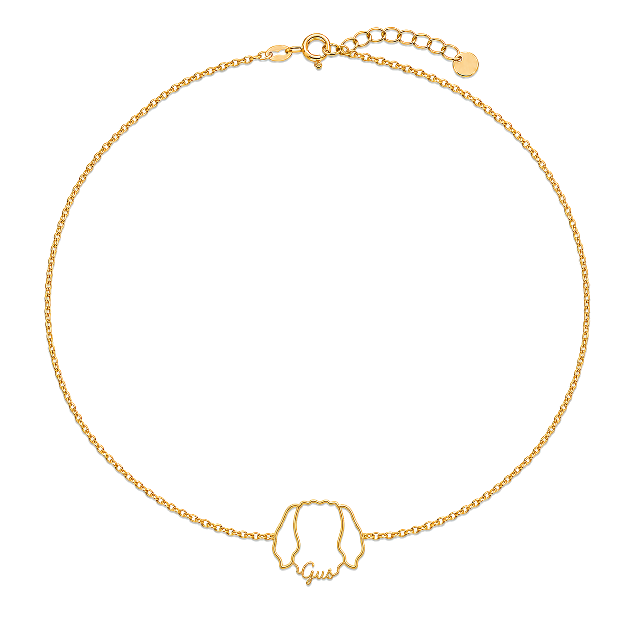 Soulyshine PBGV Whisper Outline pet face and Gus name handcrafted bracelet - 18K Gold Vermeil front