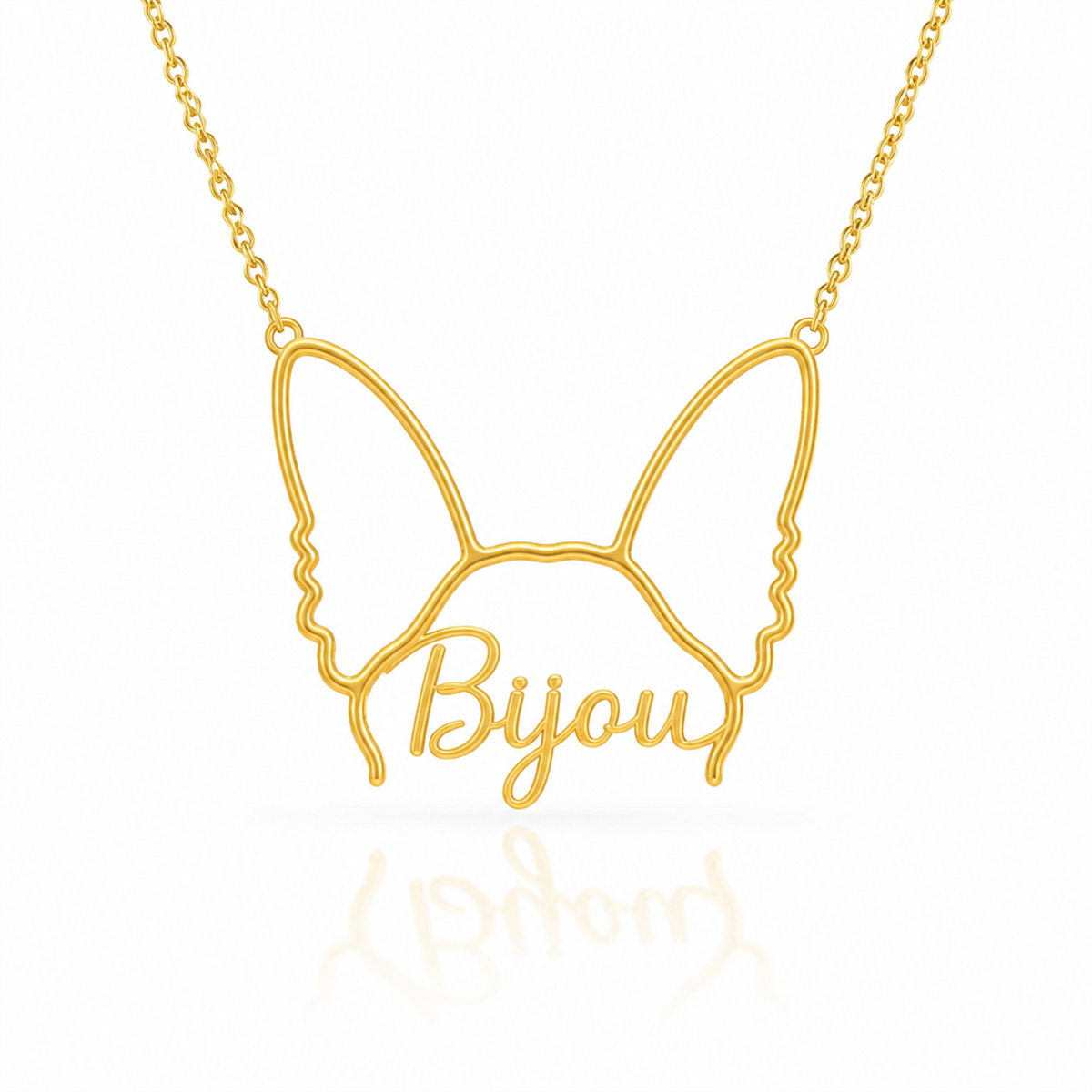 Soulyshine Papillon personalized outline pet face and name necklace in gold