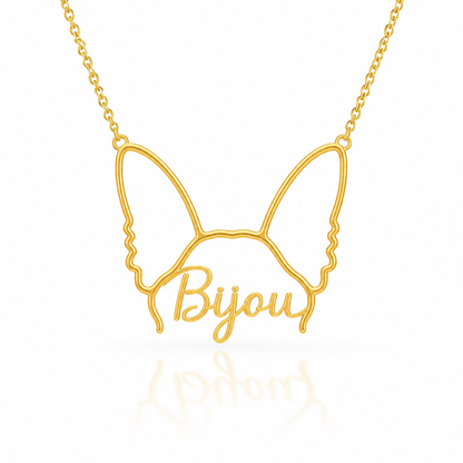 Soulyshine Papillon personalized outline pet face and name necklace in gold