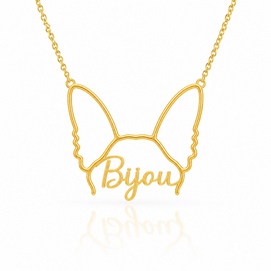 Soulyshine Papillon personalized outline pet face and name necklace in gold