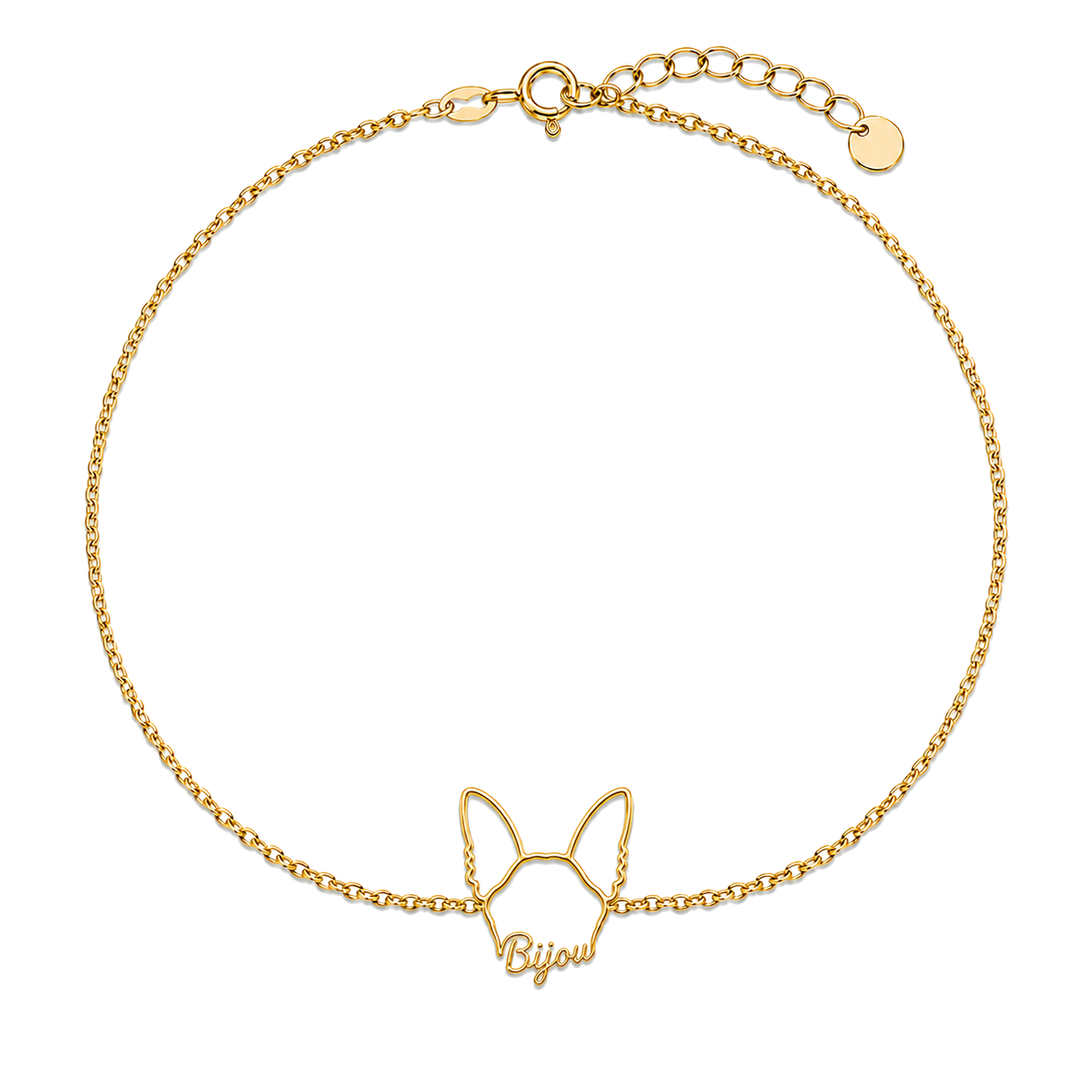 Soulyshine Papillon Whisper Outline pet face and Bijou name handcrafted bracelet - 18K Gold Vermeil front