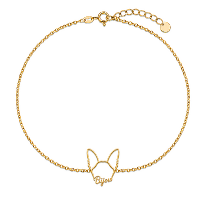 Soulyshine Papillon Whisper Outline pet face and Bijou name handcrafted bracelet - 18K Gold Vermeil front