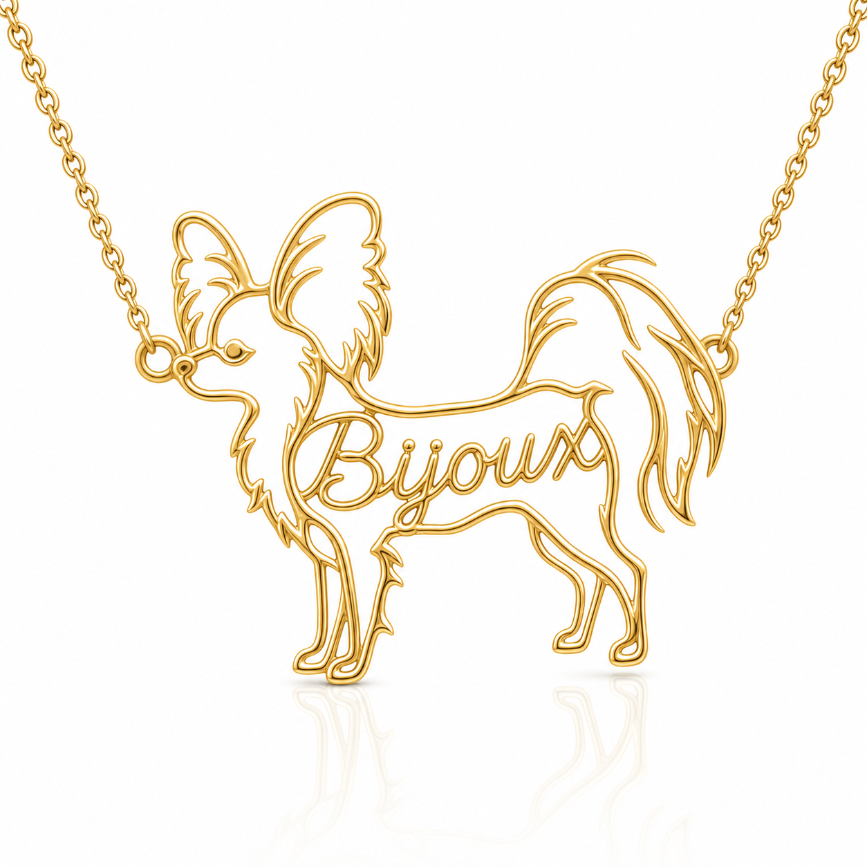 Soulyshine Papillon personalized dog silhouette name necklace in gold - Bijoux design
