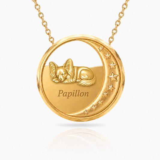 SoulyShine Papillon Starry Slumber – Personalized Pet in The Moon Necklace - 18K Gold Vermeil front