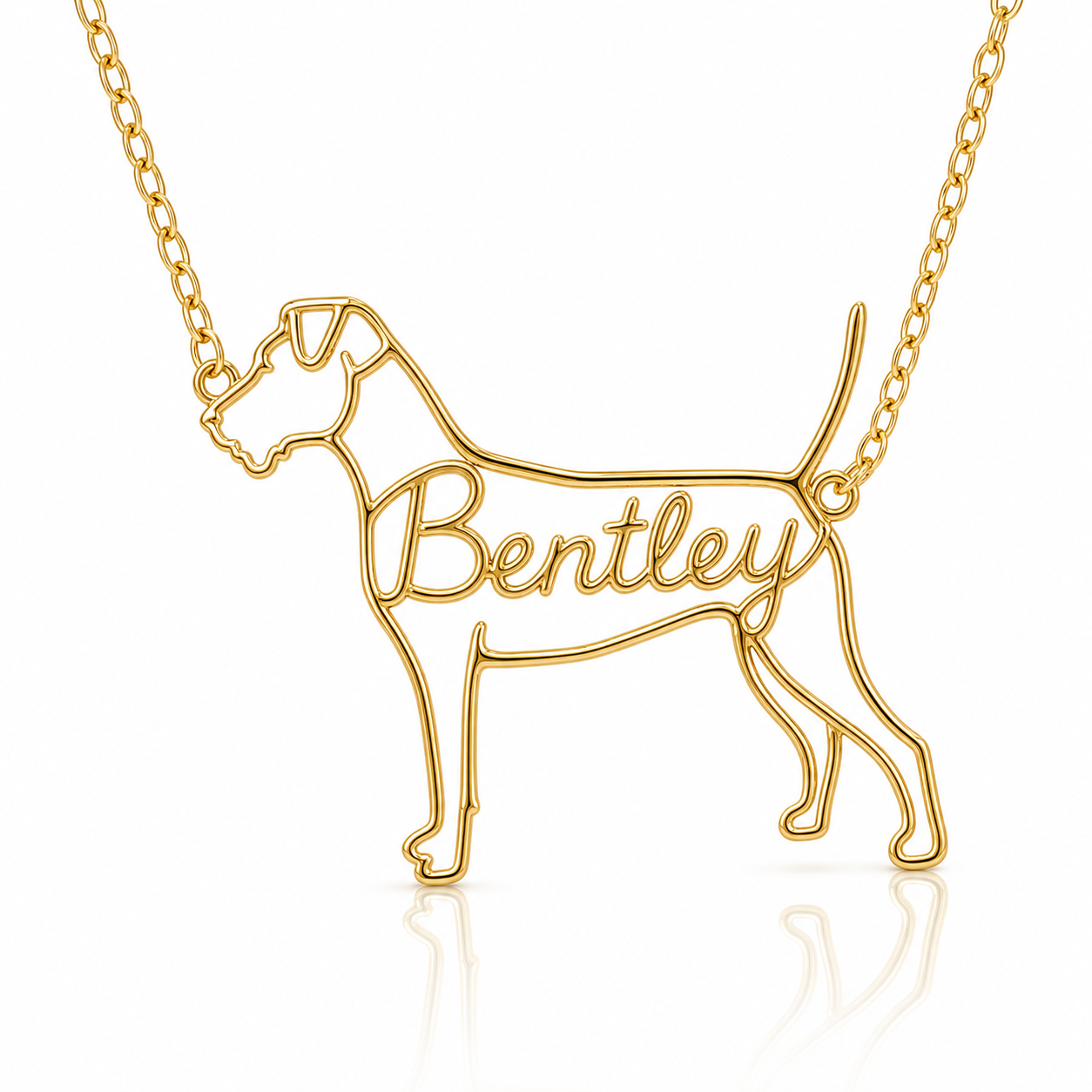 Soulyshine Parson Russell Terrier personalized dog silhouette name necklace in gold - Bentley design