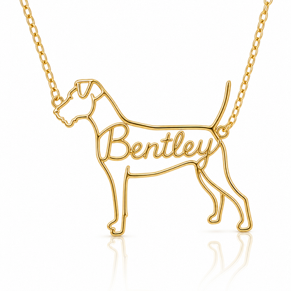 Soulyshine Parson Russell Terrier personalized dog silhouette name necklace in gold - Bentley design