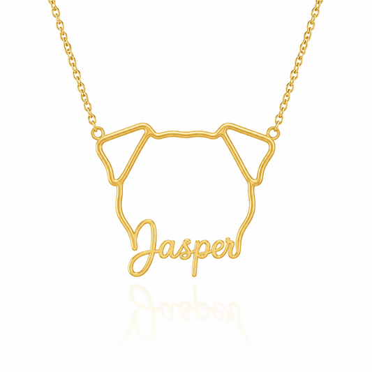 Soulyshine Parson Russell Terrier personalized outline pet face and name necklace in gold