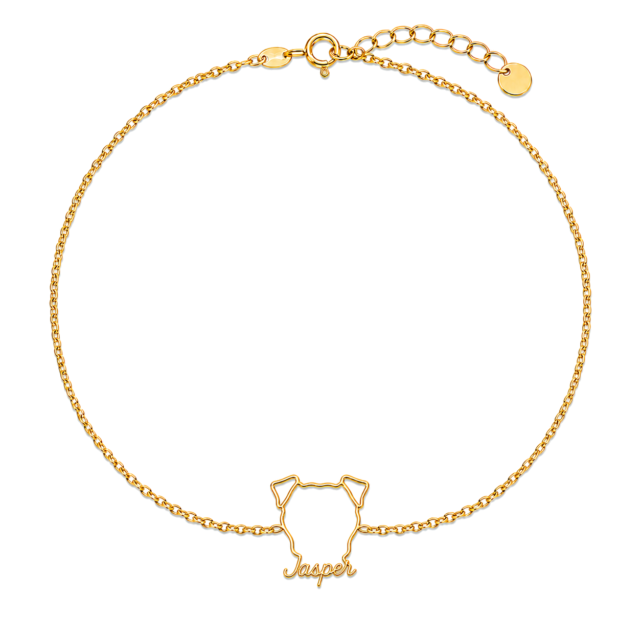Soulyshine Parson Russell Terrier Whisper Outline pet face and Jasper name handcrafted bracelet - 18K Gold Vermeil front