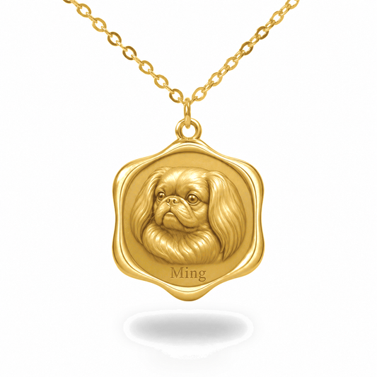 Soulyshine Pekingese Precious Paw personalized pet photo necklace - 18K Gold Vermeil front
