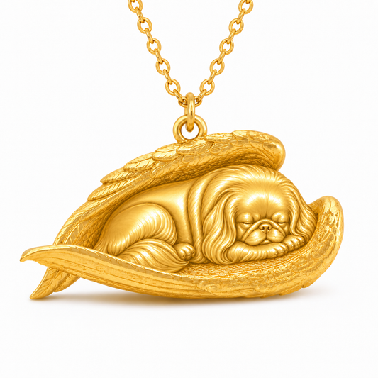 Soulyshine Pekingese The Sleeping Angel – Personalized Pet Necklace - 18K Gold Vermeil front