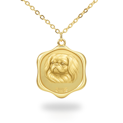 Soulyshine Pekingese Precious Paw personalized pet photo necklace - 18K Gold Vermeil front