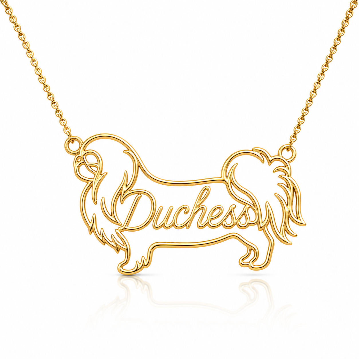 Soulyshine Pekingese personalized dog silhouette name necklace in gold - Duchess design
