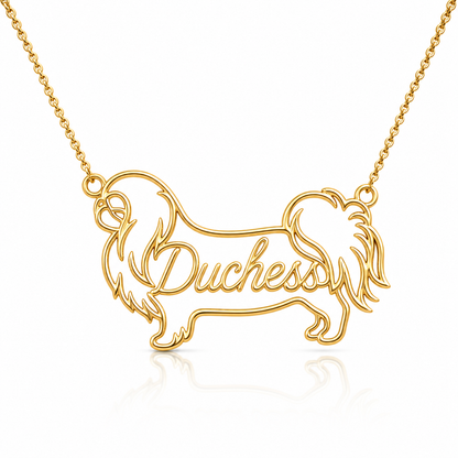 Soulyshine Pekingese personalized dog silhouette name necklace in gold - Duchess design