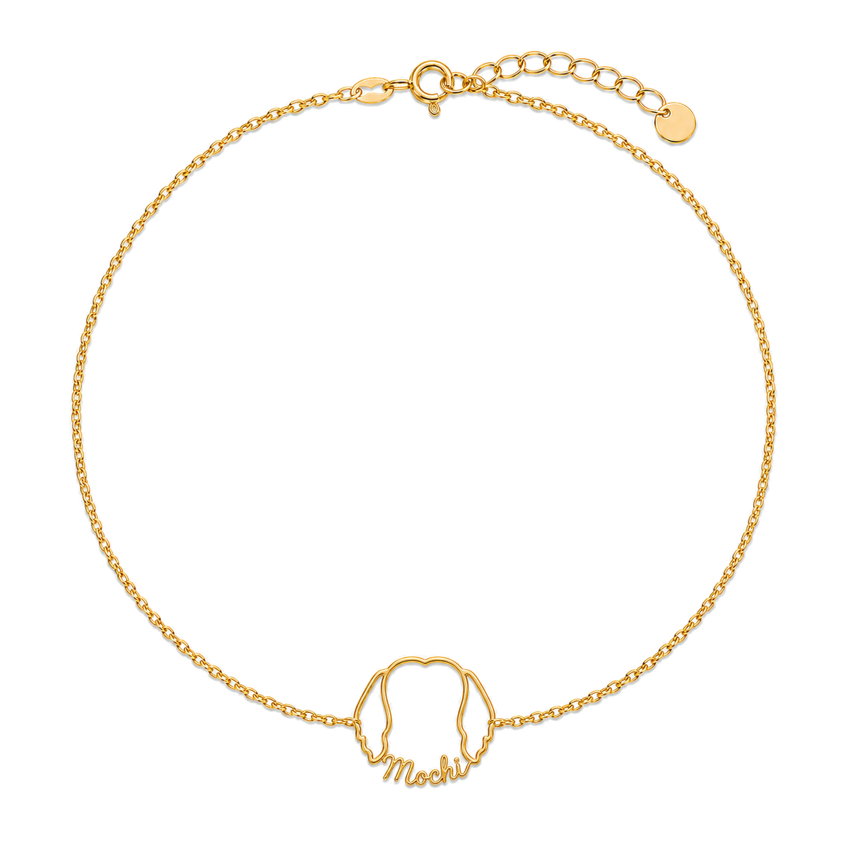 Soulyshine Pekingese Whisper Outline pet face and Mochi name handcrafted bracelet - 18K Gold Vermeil front
