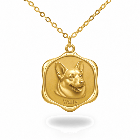 Soulyshine Pembroke Welsh Corgi Precious Paw personalized pet photo necklace - 18K Gold Vermeil front