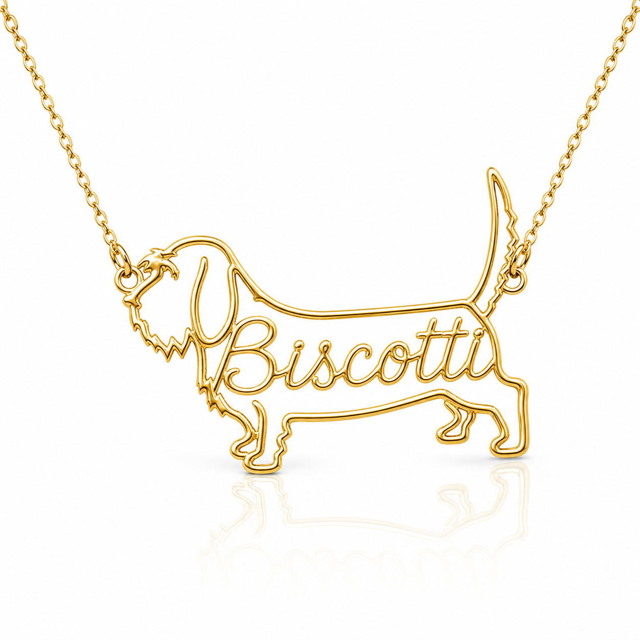 Soulyshine Petit Basset Griffon Vendéen personalized dog silhouette name necklace in gold - Biscotti design