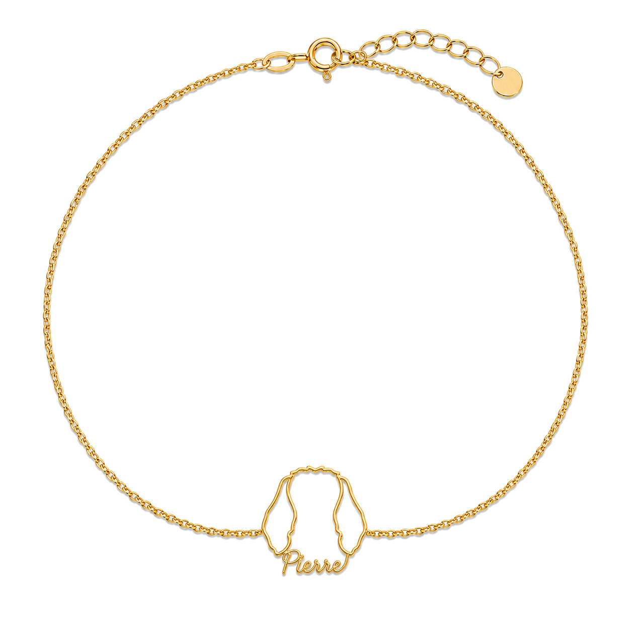 Soulyshine Petit Basset Griffon Vendéen Whisper Outline pet face and Pierre name handcrafted bracelet - 18K Gold Vermeil front