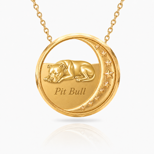 SoulyShine Pit Bull Starry Slumber – Personalized Pet in The Moon Necklace - 18K Gold Vermeil front