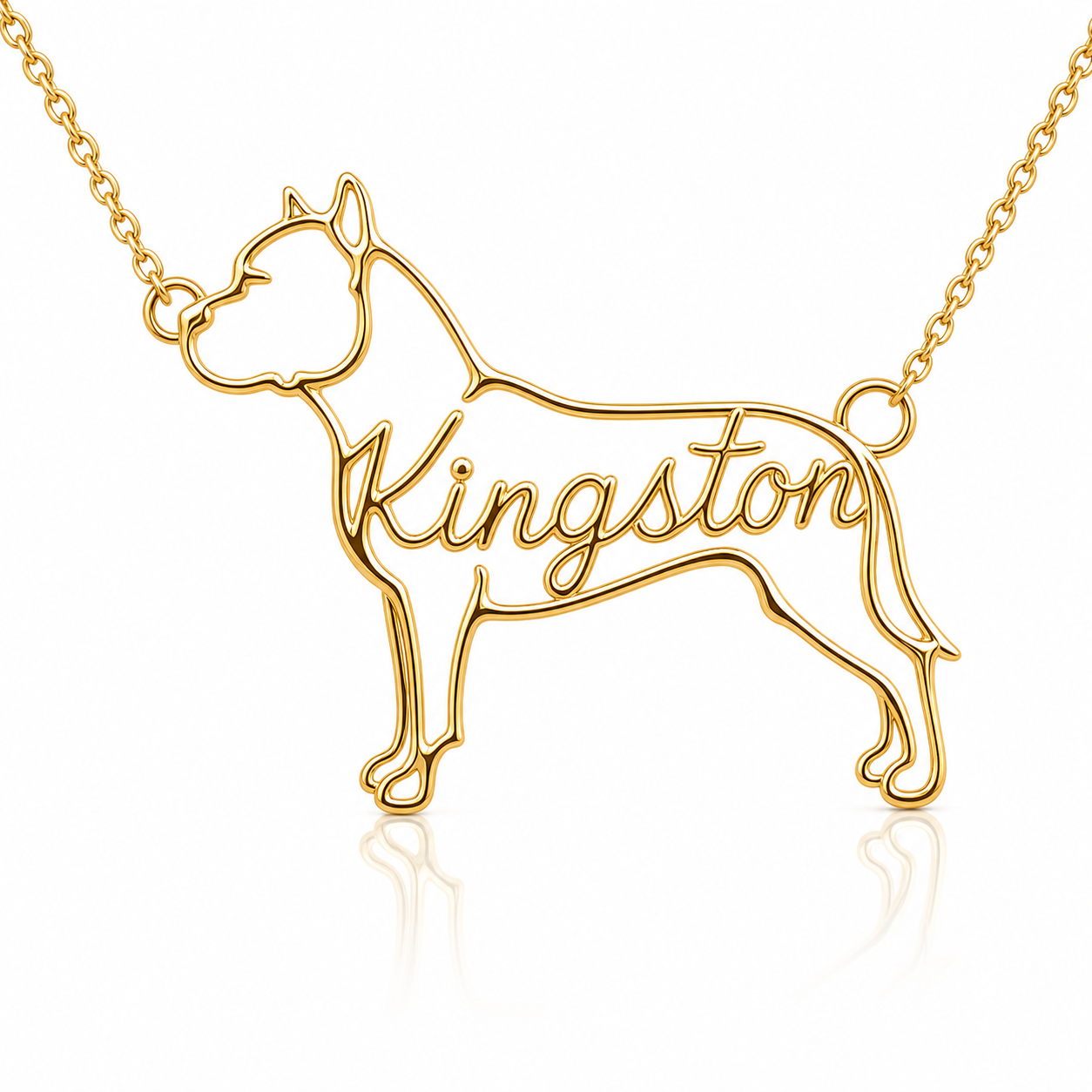 Soulyshine Pit Bull personalized dog silhouette name necklace in gold - Kingston design