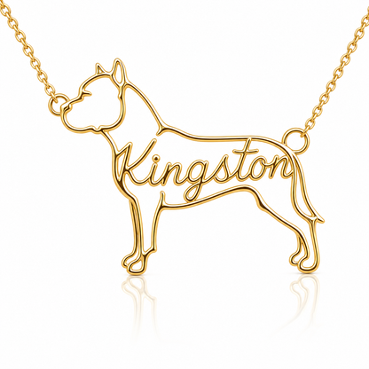 Soulyshine Pit Bull personalized dog silhouette name necklace in gold - Kingston design