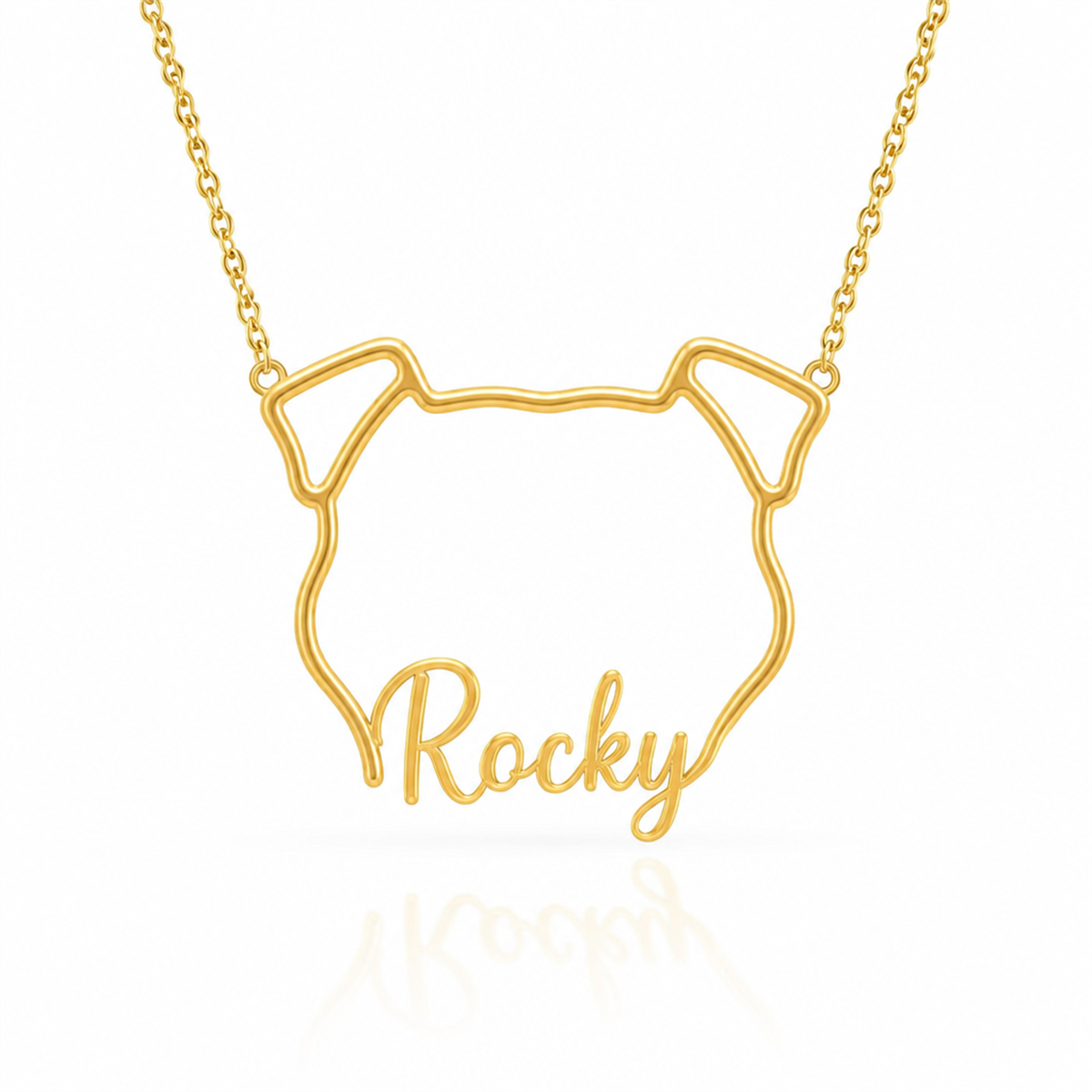 Soulyshine Pit Bull personalized outline pet face and name necklace in gold