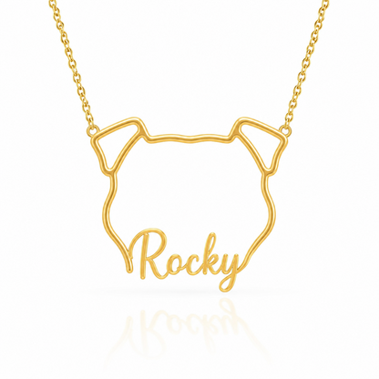 Soulyshine Pit Bull personalized outline pet face and name necklace in gold
