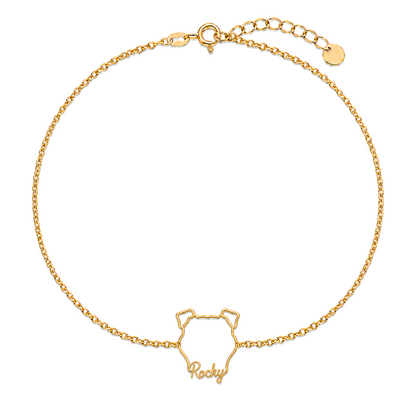 Soulyshine Pit Bull Whisper Outline pet face and Rocky name handcrafted bracelet - 18K Gold Vermeil front