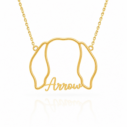 Soulyshine Pointer personalized outline pet face and name necklace in gold