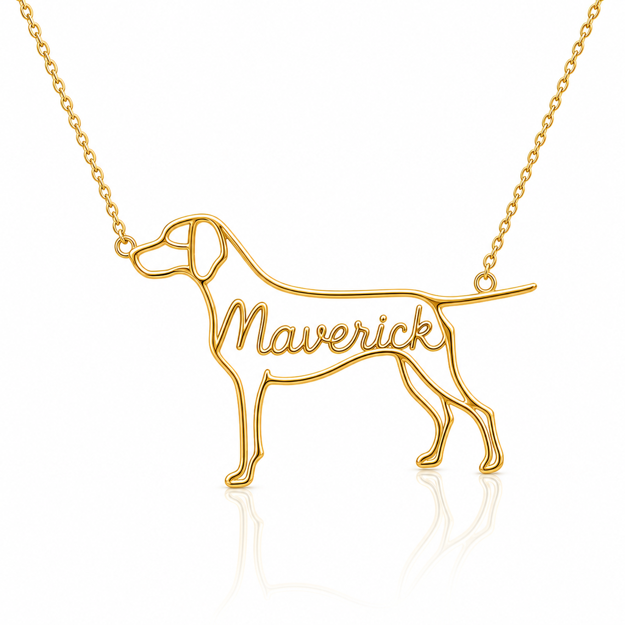 Soulyshine Pointer personalized dog silhouette name necklace in gold - Maverick design