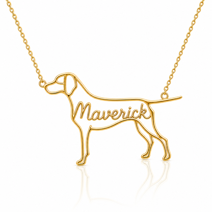 Soulyshine Pointer personalized dog silhouette name necklace in gold - Maverick design