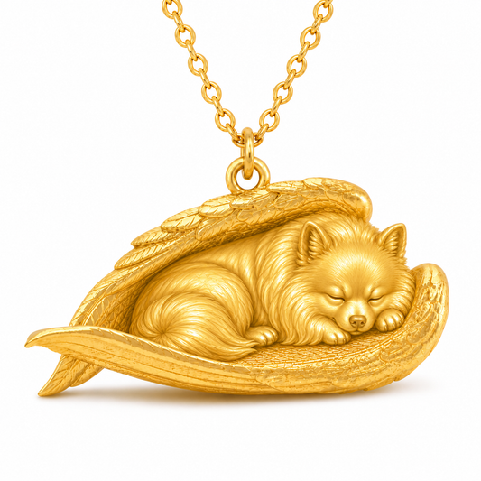 Soulyshine Pomeranian The Sleeping Angel – Personalized Pet Necklace - 18K Gold Vermeil front
