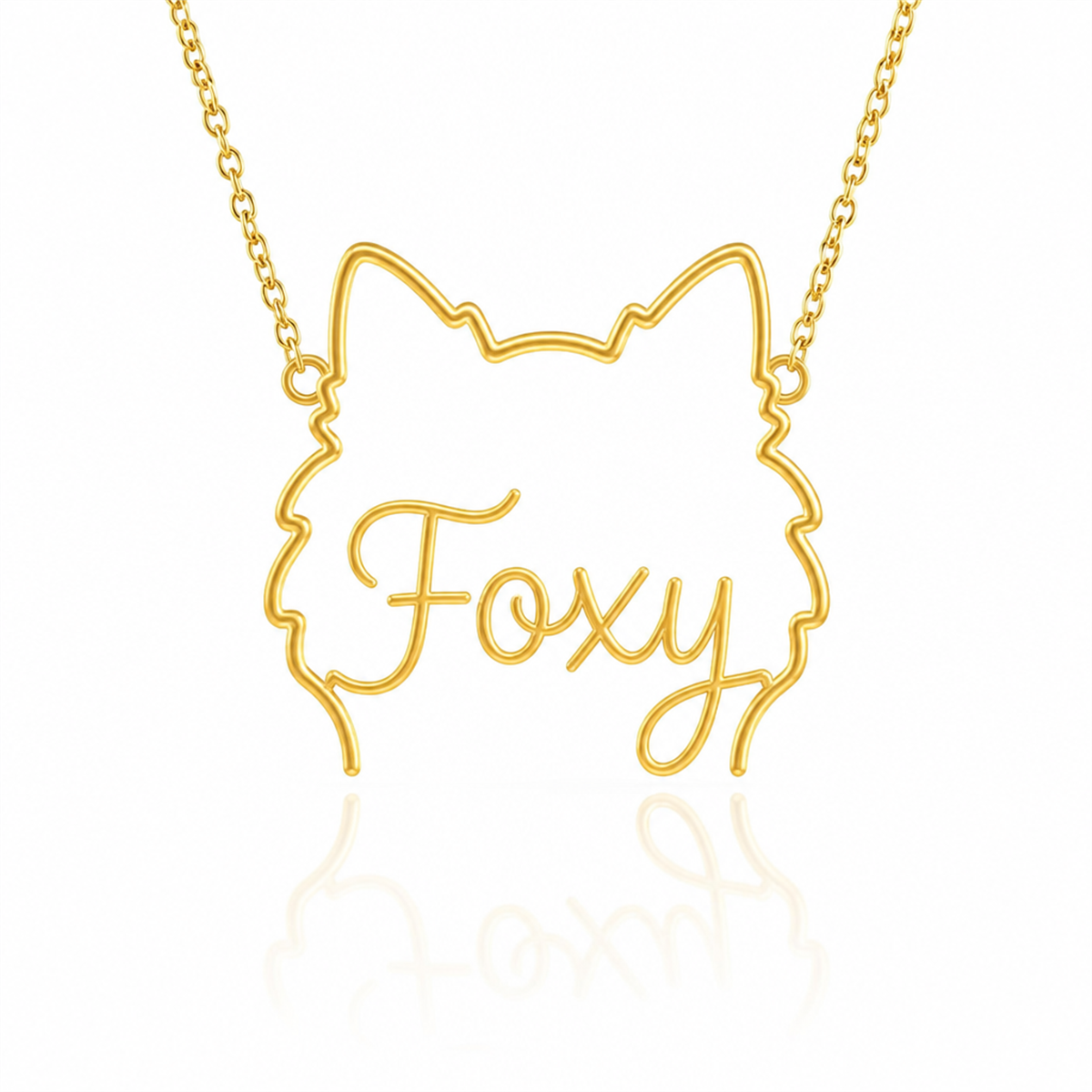Soulyshine Pomeranian personalized outline pet face and name necklace in gold