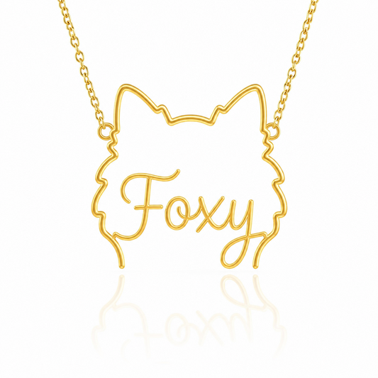 Soulyshine Pomeranian personalized outline pet face and name necklace in gold