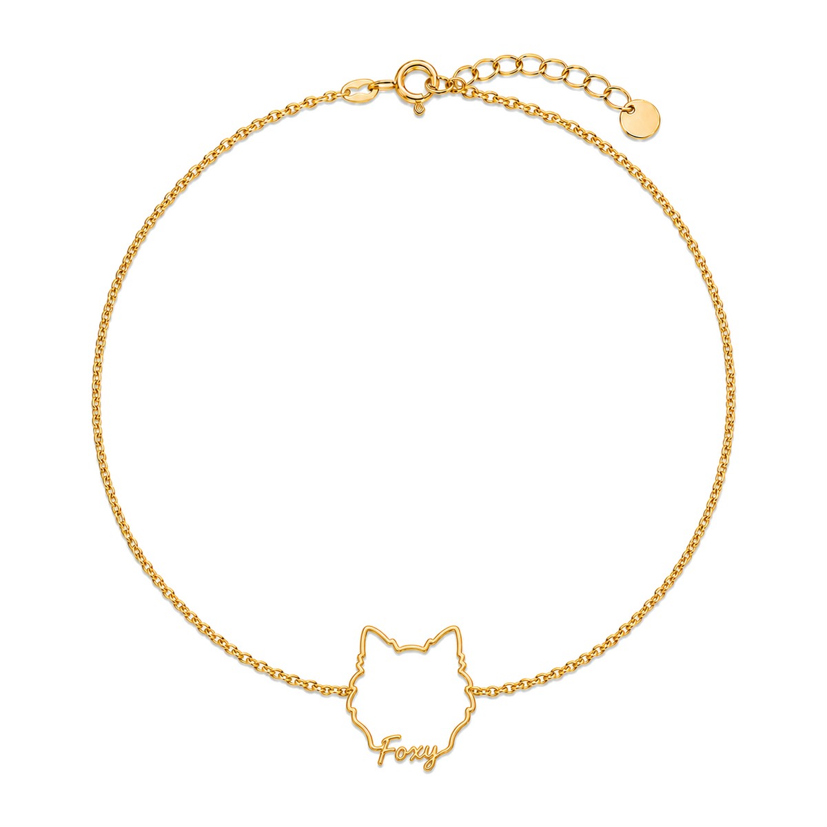 Soulyshine Pomeranian Whisper Outline pet face and Foxy name handcrafted bracelet - 18K Gold Vermeil front