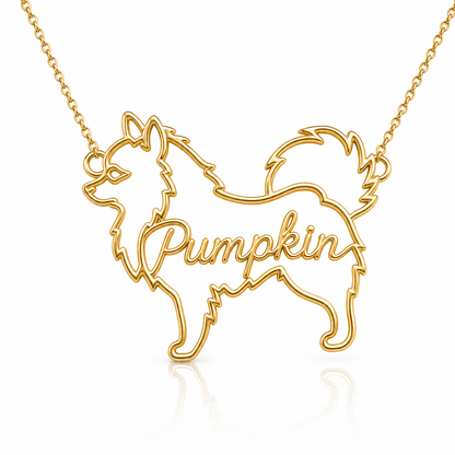 Soulyshine Pomeranian personalized dog silhouette name necklace in gold - Pumpkin design