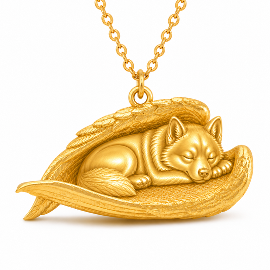 Soulyshine Pomsky The Sleeping Angel – Personalized Pet Necklace - 18K Gold Vermeil front