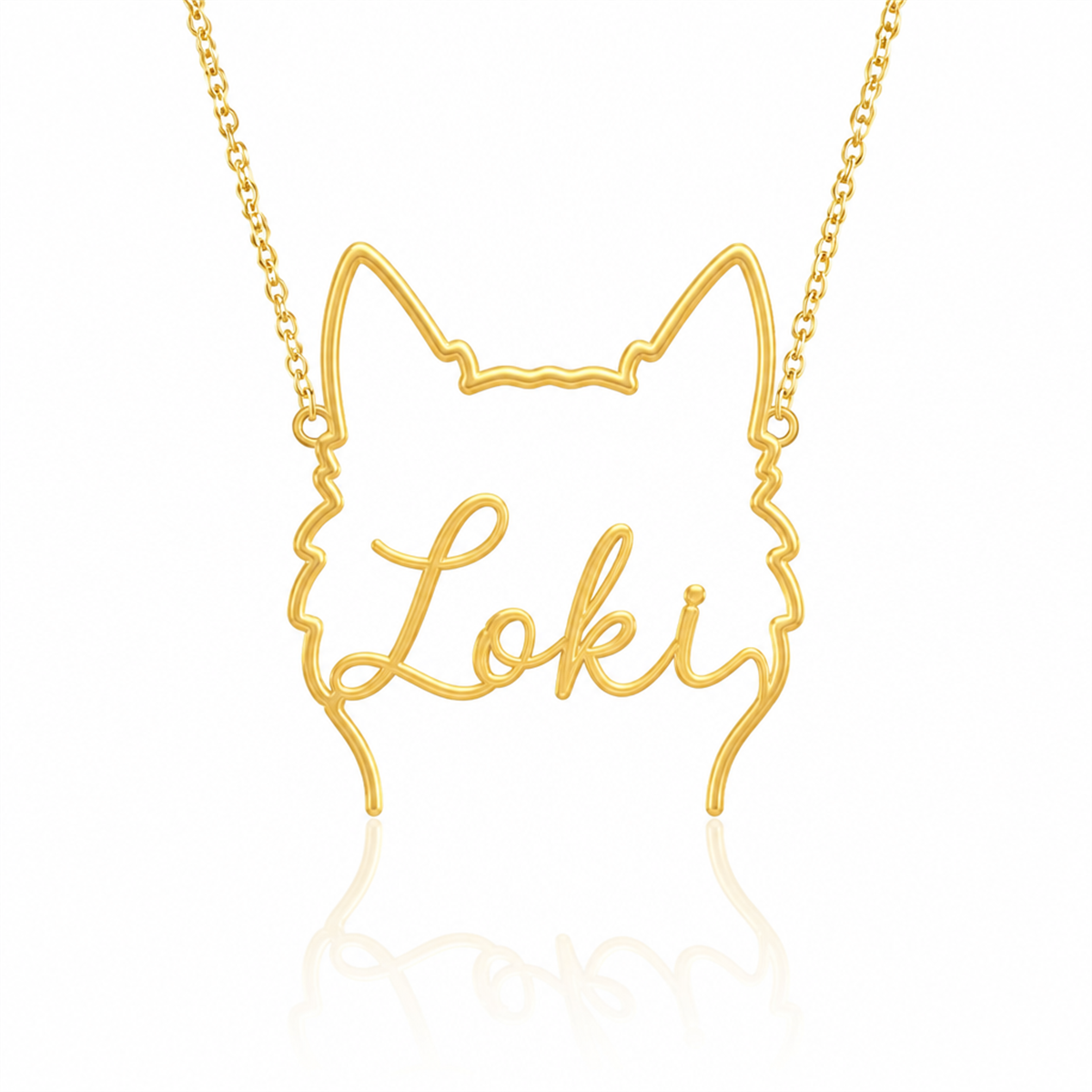 Soulyshine Pomsky personalized outline pet face and name necklace in gold